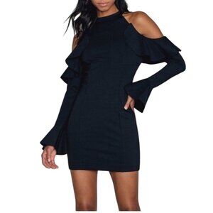 Free People Sweet Talk cold shoulder ruffle dress black sexy preppy sz L